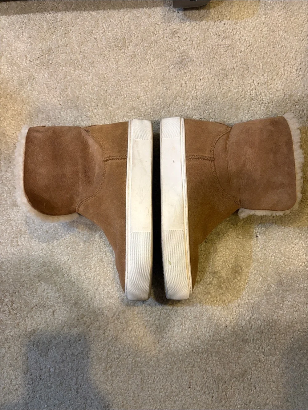 UGG Tan Suede Shearling Cuff Slip-On Sneakers-Size 5.5